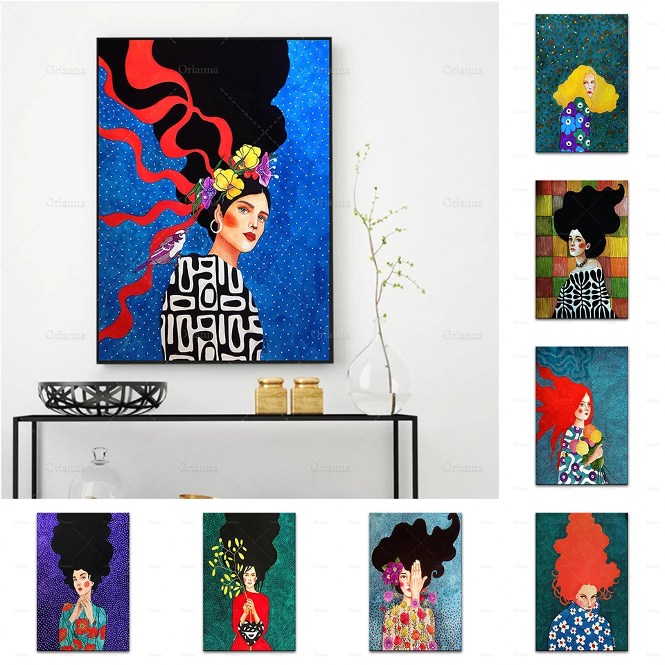 

Abstract Colorful Girl Handdraw Characters Oil Painting On Canvas Posters And Prints Wall Picture Art For Living Room With Frame