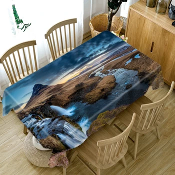 

Thicken Cotton Tablecloth 3D River Waterfall Mountain Landscape Pattern Rectangular/Round Table Cloth for Wedding Picnic Party