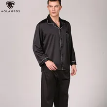 Aolamegs Men Pajamas Set Solid Color Silk Sleepwear Thin Soft Advanced Long Sleeve Turn-down Fashion Luxury Style Men Pajamas Aolamegs Men Pajamas Set Solid Color Silk Sleepwear Thin Soft Advanced Long Sleeve Turn-down Fashion Luxury Style Men Pajamas