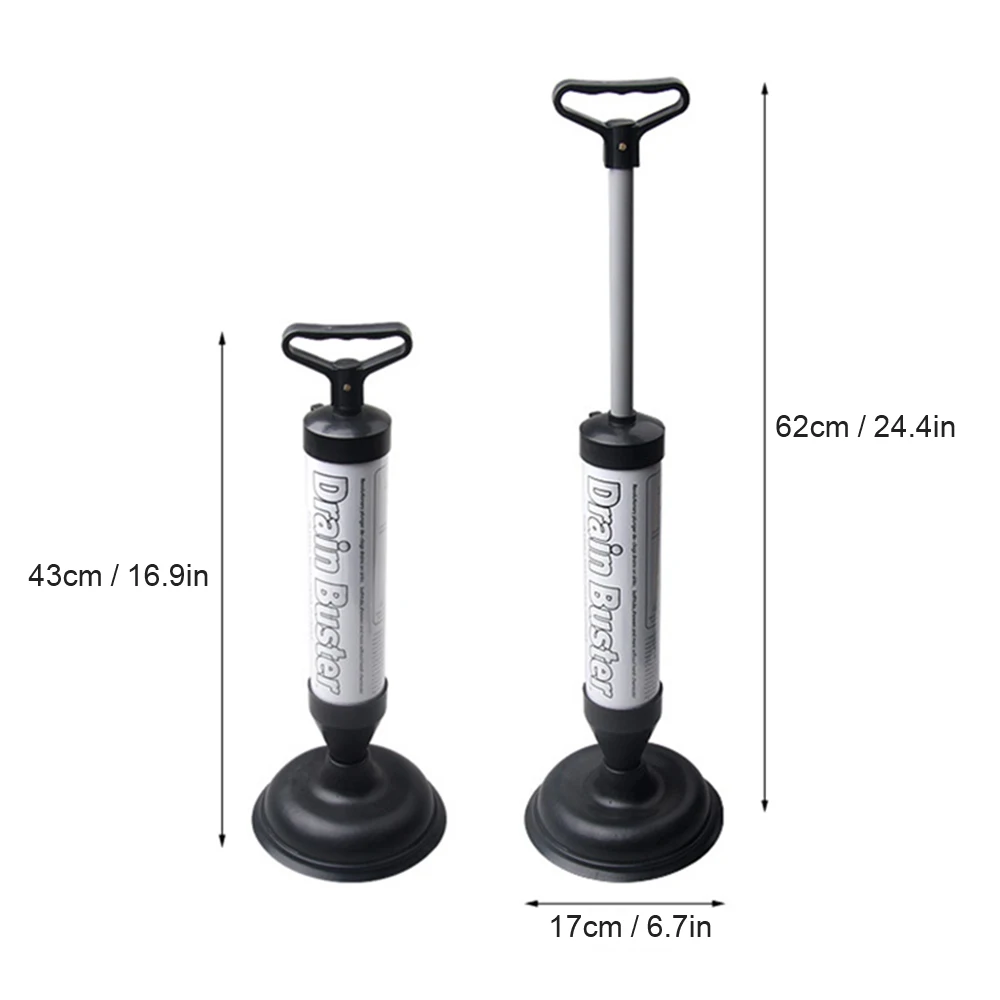 Handle Sink/Toilet Suction Plunger with Two Suckers High Pressure Bathroom Showeroom Bathtub Drain Buster Cleaner Tool