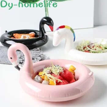 

Ceramic Plate Creative INS Wind Flamingo Snack Plate Black Swan Snack Plate Unicorn Dessert Bowl Family Storage Supplies