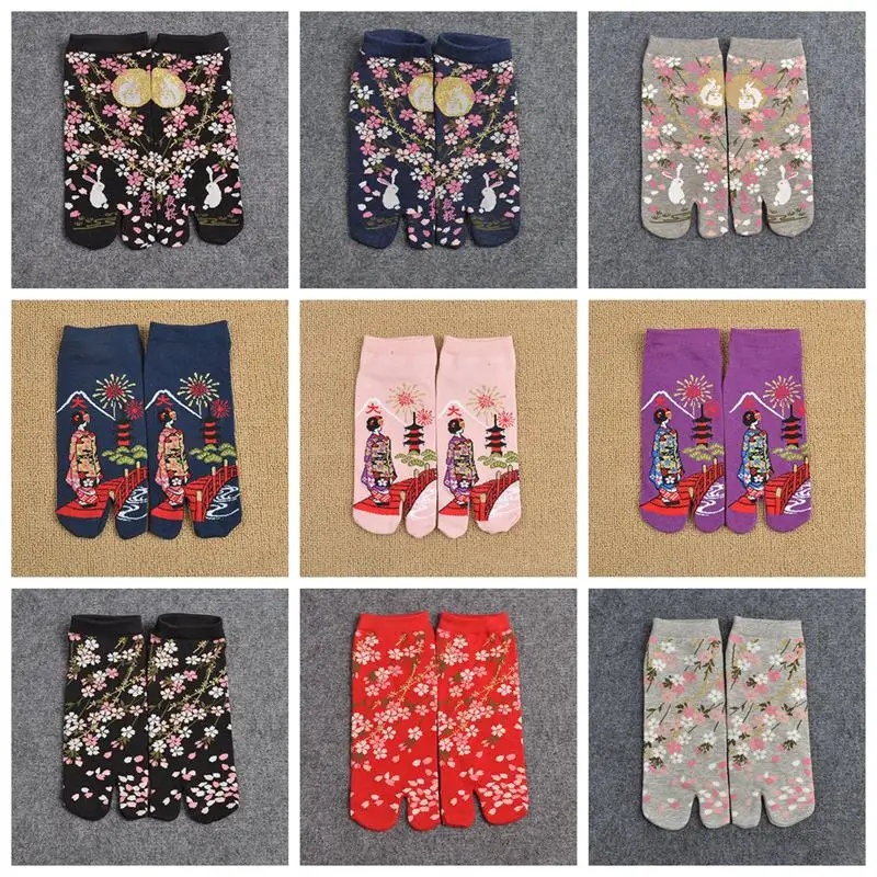 1 пара смешанных хлопковых сандалий ниндзя разных цветов для женщин и мужчин; короткие Вьетнамки средней длины; носки; Кимоно гэта; японский стиль; ZXY9857