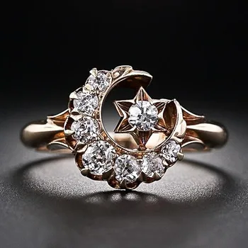 

SeanLov New Design Clear CZ Zircon Star Moon Ring For Women 2019 Fashion Statement Rose Gold Color Charm Lady Girl Ring Jewelry