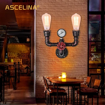 

HOT Water Pipe Wall Light Vintage Industrial Iron Rust Wall Light Retro Aisle Lights For Loft Cafe Living Room Bedroom Bedside