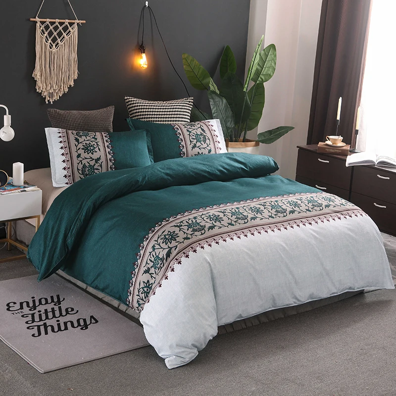 

Simple Geometric Bedding Set Floral Printing Luxury Duvet Cover Microfiber Polyester Bed Linens Comforter Quilt Covers Sets
