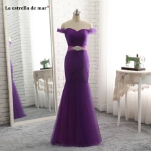 Vestido de festa, новинка, тюль, кристалл, пояс, сексуальный, v-образный вырез, с открытыми плечами, фиолетовый, Русалка, платья для выпускного вечера размера плюс, gala jurken, реальные фотографии