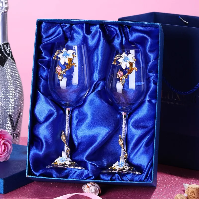 

Lily Enamel Crystal Cup Red Wine Glass High-end Creative Goblet Set Diamond Wedding Gift Party Birthday Banquet Supplies