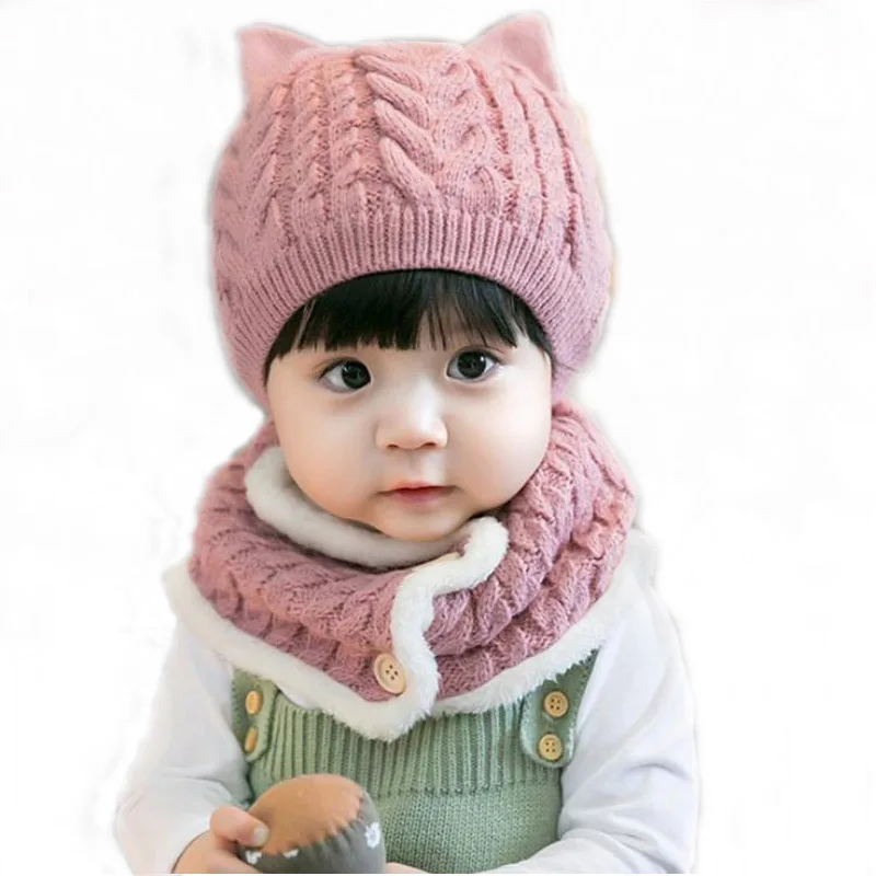 Doitbest 6 месяцев до 3 лет для маленьких детей шапочка щенок твист Шерсть Твердые мальчики вязаные шапки зима 2 шт. шляпка для девочки шарф Набор