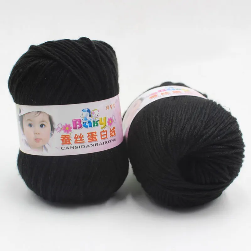 Black Pure Worsted Warm Silk Wool Cashmere Fibe Baby Skein Knitting Woolen Yarn 50g - Цвет: Black