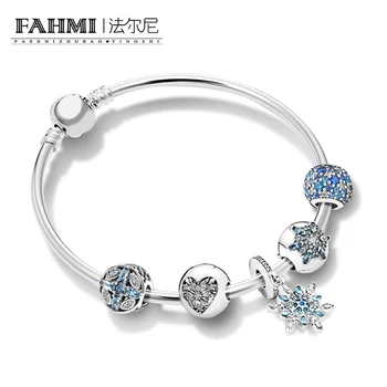 

2020 100% 925 Sterling Silver New 1:1 Ice Crystal Snowflake Condensed Cream Bracelet Set Charming Fashion Elegant Jewelry Gift