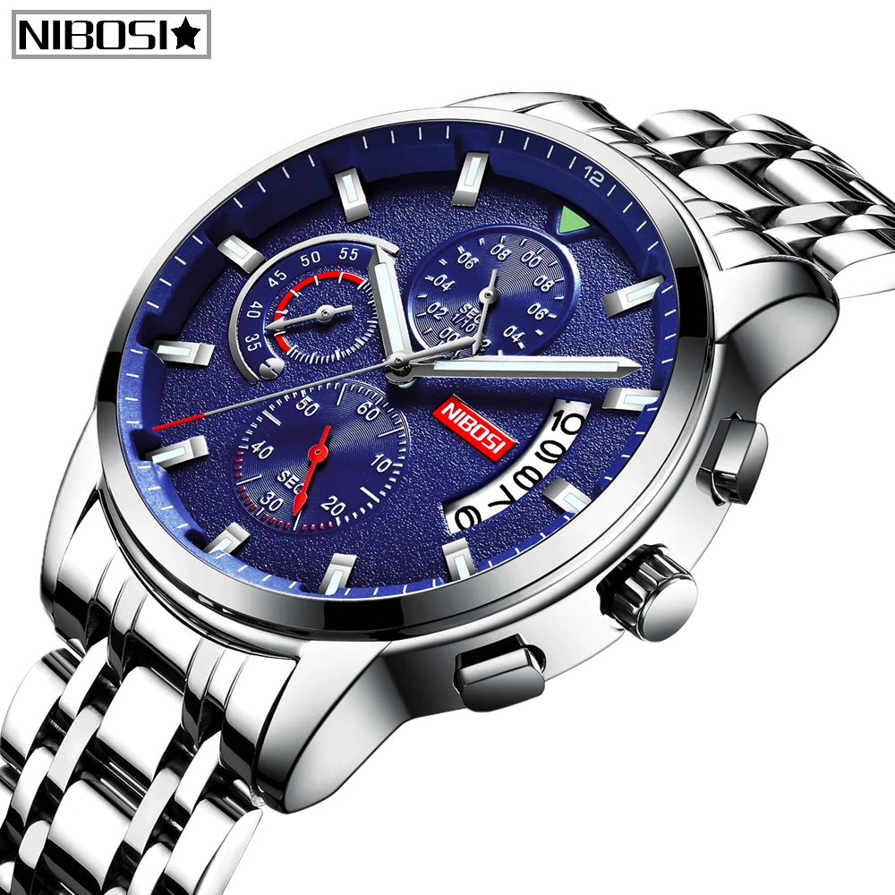 

NIBOSI Quartz Watch Men 2020 New Brand Sport Watches Men Steel Band Military Clock Waterproof Blue Wrist Watch Relogio Masculino
