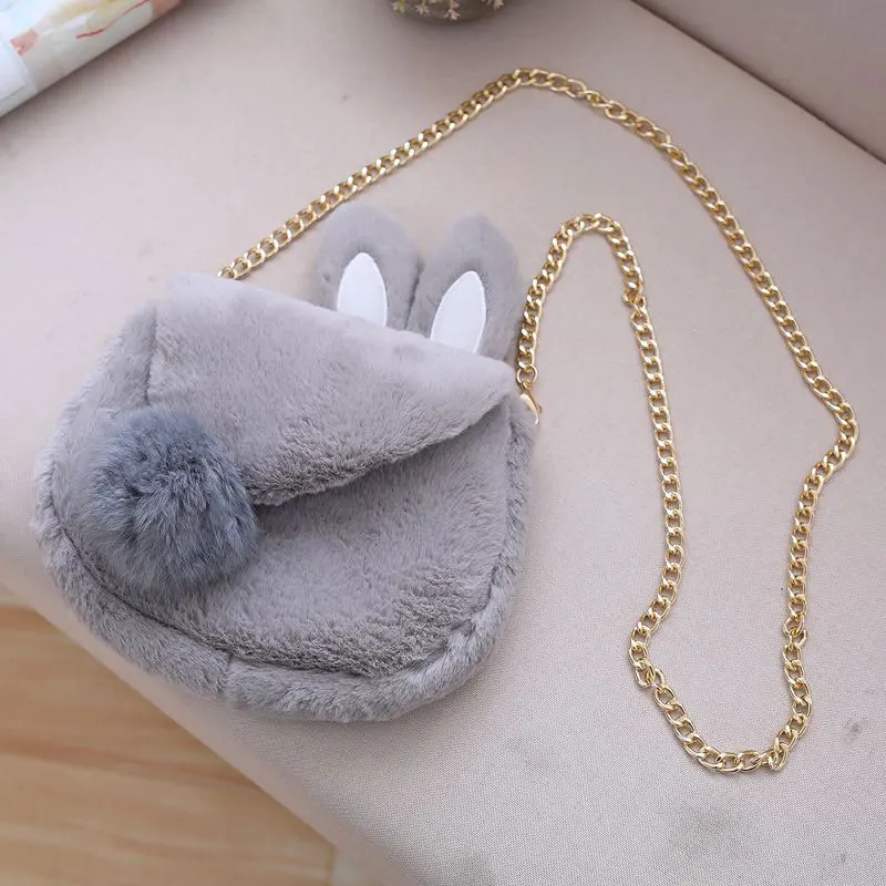 

Cute rabbit stuffed plush bag soft plush bag for kids girls pink gray white plush bag fashion Chain plush backpack