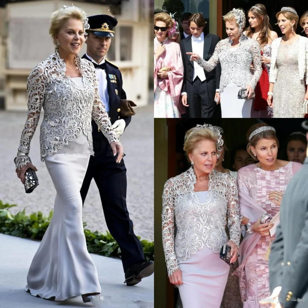 

robe de soiree Vintage Mother of the Bride Dresses 2019 Plus Size Silver Lace Strapless Long Sleeve Custom Formal Evening Gowns