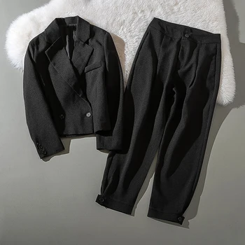 

Cthink Spring 2020 New Black Two Piece Set Good Quality Stylish Short Suit And harem Pants OL Slim Womens 2 Piece Set Women
