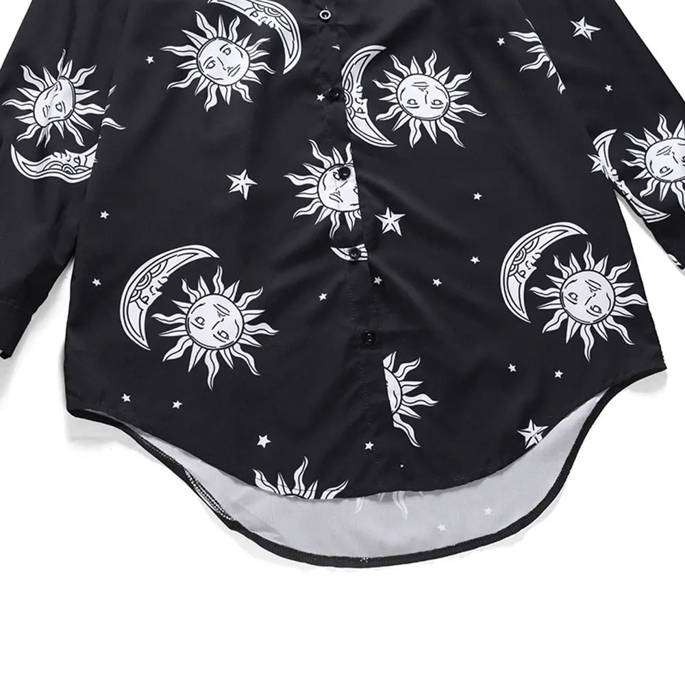 Рубашки Харадзюку, Женская свободная длинная блуза в стиле панк-рок с длинным рукавом и отложным воротником, женская одежда