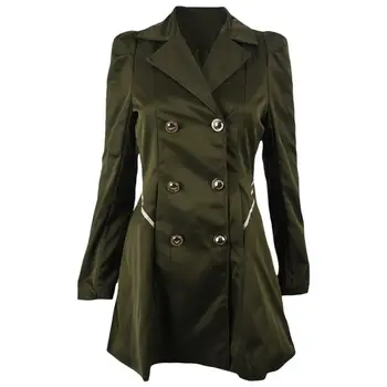 

Women's Coats For Spring Autumn Slim Long Sleeve Solid Color Double-breasted Dresses Casual Wind Coats(Army Green,S/US-4~6)