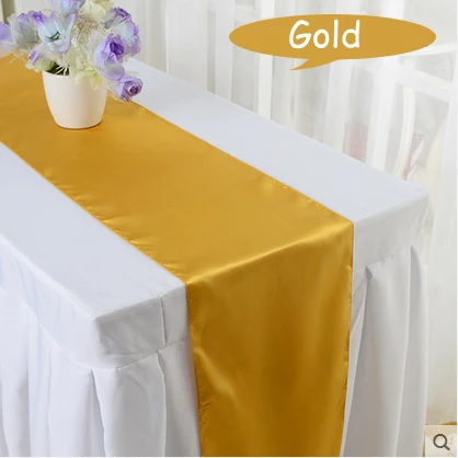 30 20pcs/lot Red Blue Gold 15 colors choose 30*275cm Hotel Satin Table Runner Wedding Party Banquet Festival Decoration - Цвет: gold