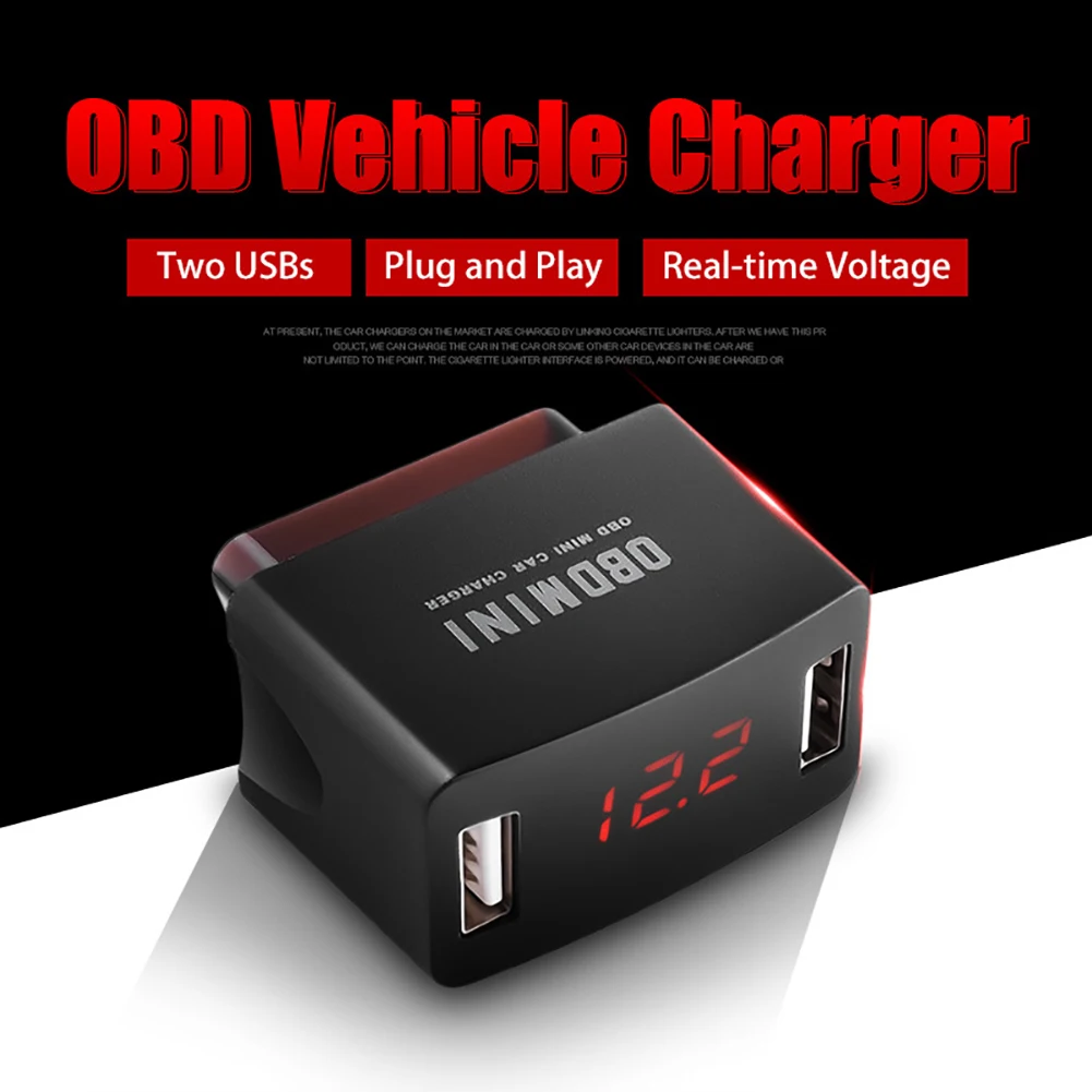 Car OBD MINI SUV Charger LED Display 12/24V USB Charging 2 Ports For Smart Phone 