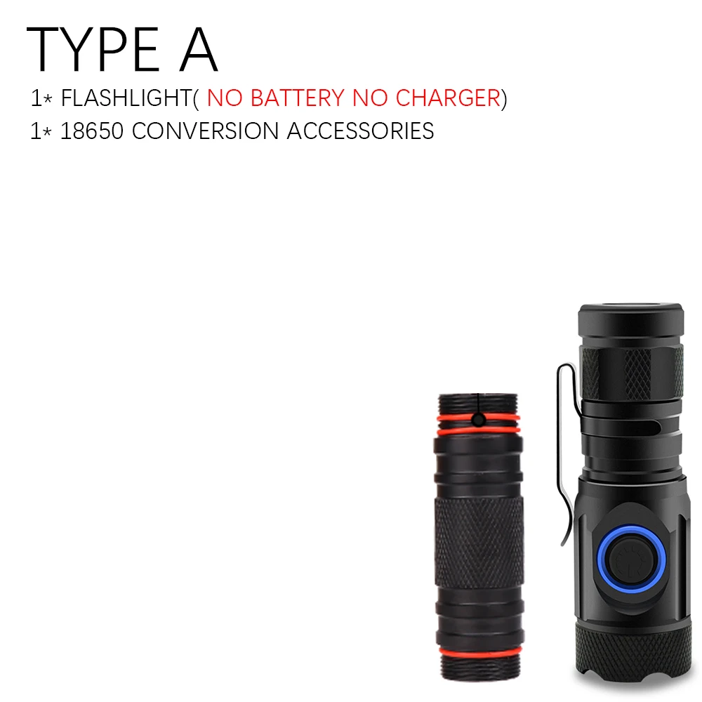 Package A-Grey Самый яркий мини-фонарь, самый мощный светодиодный мини-фонарик с usb 18650 или 18350, перезаряжаемый 4* XPG светодиодный IPX6 Водонепроницаемый тактический фонарь - Испускаемый цвет: Package A-Grey