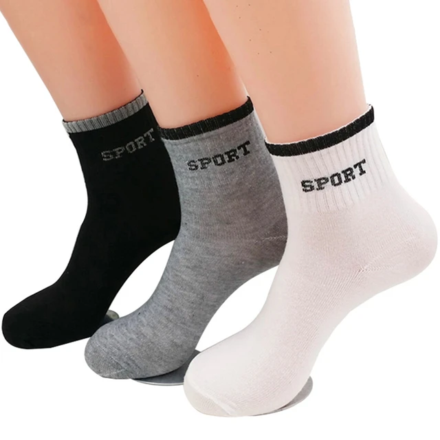 Calcetines deportivos para hombre, medias de tubo medio largo, color negro,  blanco y gris, para adulto