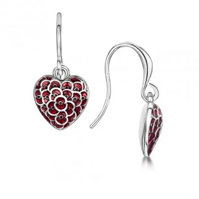 

Ruby Red Enamel Heart Shape Poppy Earrings Remembrance Souvenir White Gold