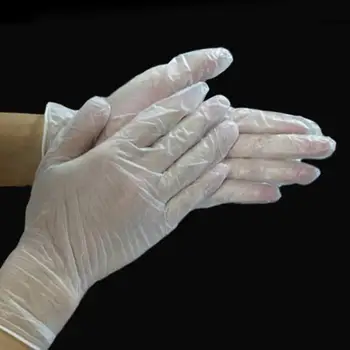 

100PCS Transparent Pvc Gloves Powder-free Oil-proof Food Processing Beauty Salon Nails Household Thick Clean Disposable Gloves
