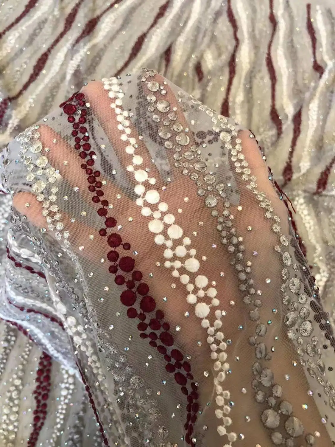 Новая модная сетчатая вышитая кружевная ткань 1 ярд для