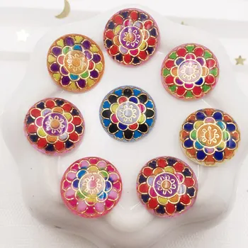 

New 75pcs Resin 14mm Round Colorful Flower Flat back rhinestone appliques DIY Wedding scrapbook craft SG26