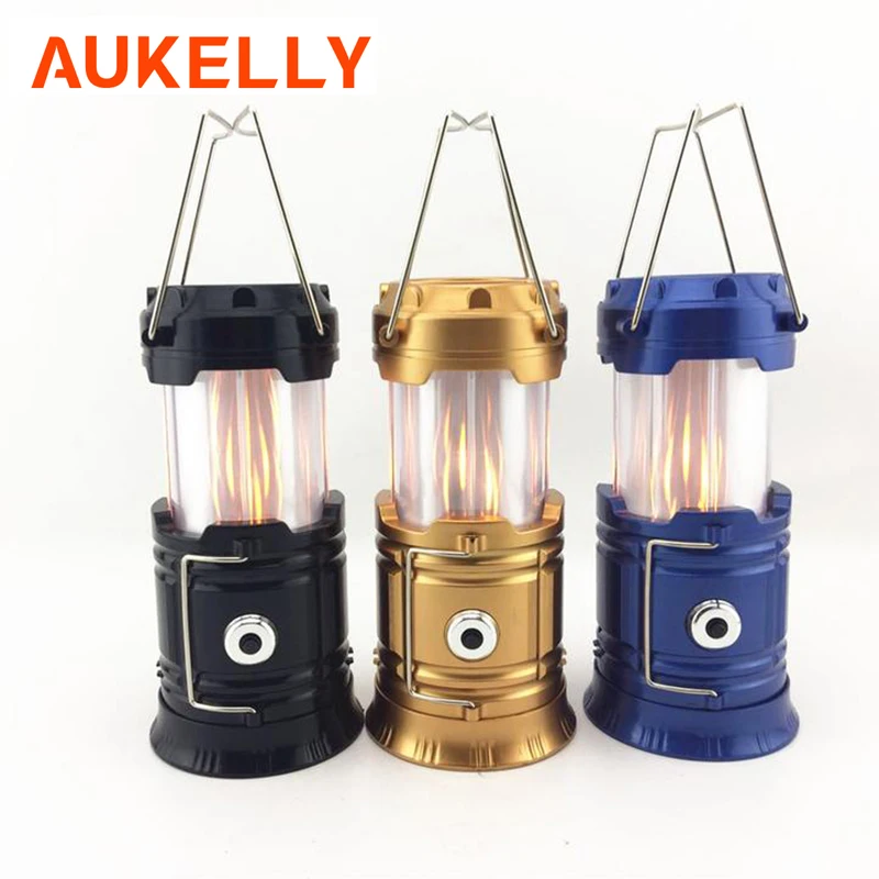 

3-in-1 LED Flame Camping Lantern 2 LED Light Source Powerful Portable Outdoor Collapsible lighting Waterproof Tent Light Lamp