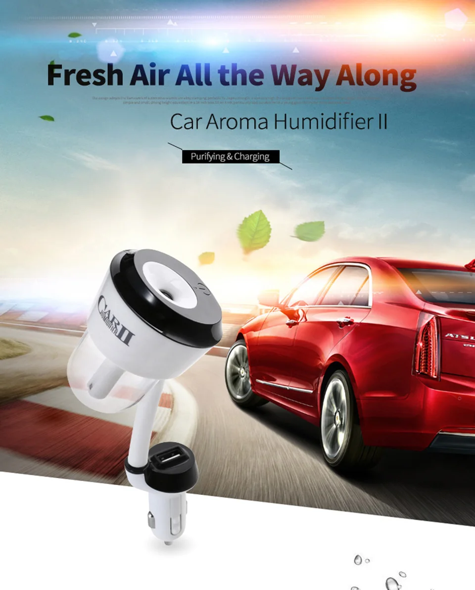 Car Diffuser Essential Oil Aromatherapy Ultrasonic Humidifier with Dual USB Charger Adapter Air Refresher Purifier for Vehicle