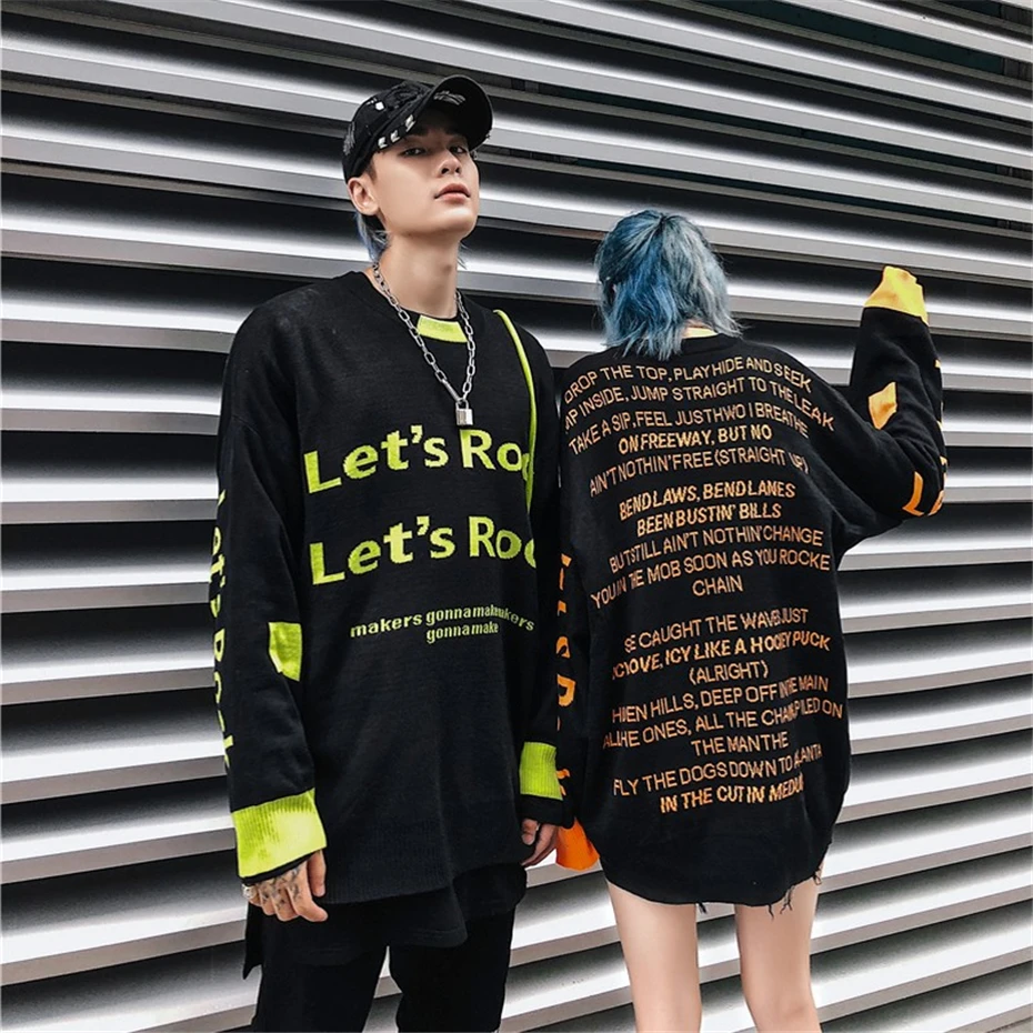 Harajuku с буквенным принтом, вязаные свитера для мужчин и женщин, Свободный пуловер в стиле хип-хоп, модный свитер, уличная Мужская зимняя одежда, WG599