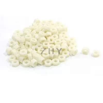 

200 Pcs M5 x 5mm Wihte Nylon Hex Hexagonal Threaded Spacer Support
