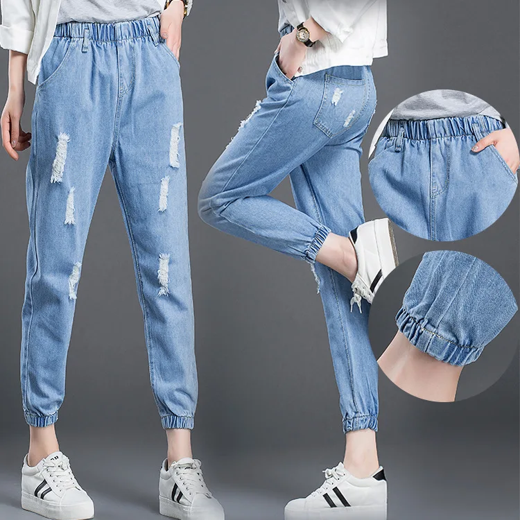 Jeans woman Stretch Pencil Pants Plus Size Elastic Waist Ankle-Length Pants Jeans Women 2020 Summer