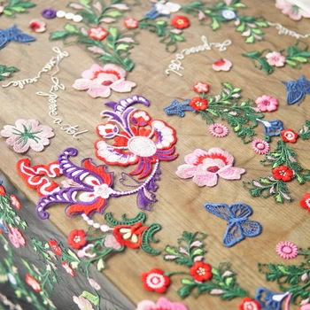 

High quality black bottom soft mesh lace fabric Retro Butterfly Embroidery tissus clothing handmade DIY tissu