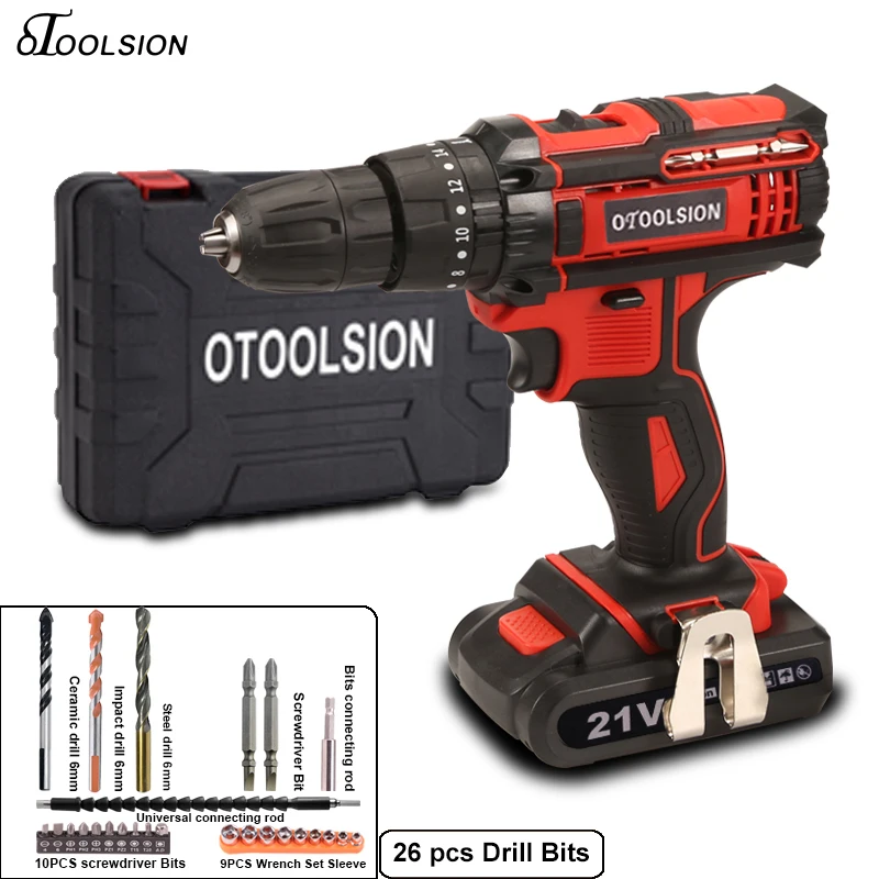 Variable Speed 1500 Mah Cordless Screwdriver 21V 45 N.m Cordless Drill Impact Electric Drill Rechargeable Screwdriver Power Tool