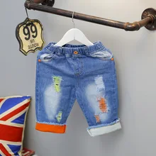 Летние шорты с дырками в Корейском стиле, джинсовые шорты до колена с потертостями для мальчиков