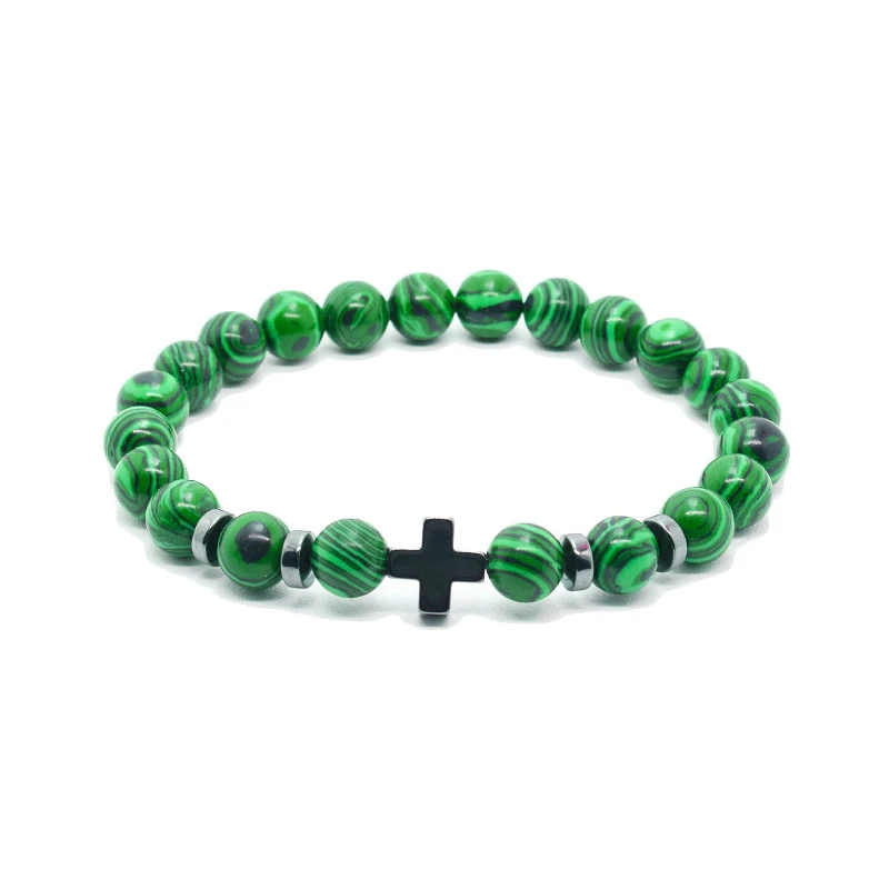 Браслет с зелеными бусинами, Мужская цепочка с камнем из нержавеющей стали на руку, мужские готические хип-хоп ретро черные браслеты с подвесками
