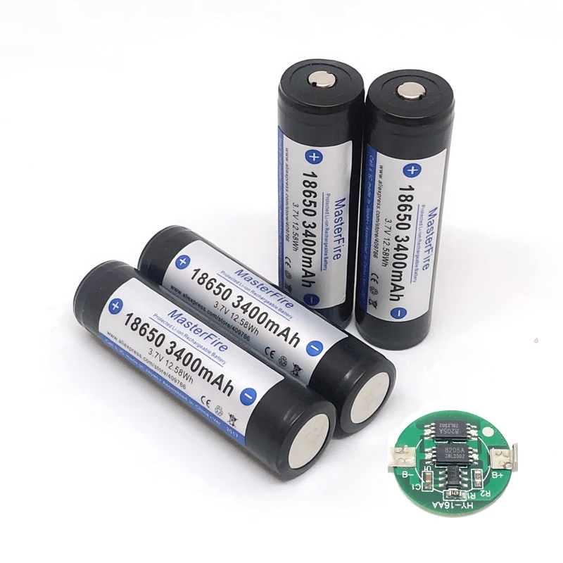 MasterFire защищенный 3400mah 18650 3,7 V 12,58 WH аккумуляторная батарея литиевые батареи с PCB Сделано в Японии