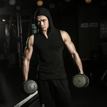 Мышцы Фитнес Весна и лето Мужские Бег упражнения братья Спортивные Повседневные с капюшоном тонкий базовый жилет