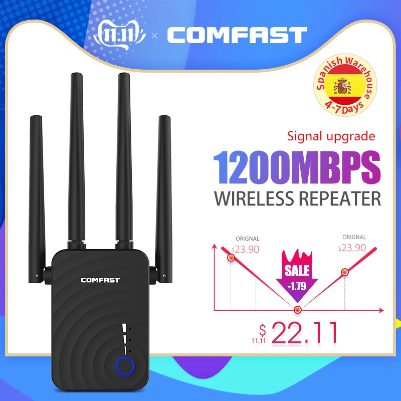 Kaufen COMFAST CF WR754AC 1200Mbps Wireless WiFi Range Extender 2,4 5 Ghz Dual Band Repeater Signal Booster mit 4 Ethernet antennen