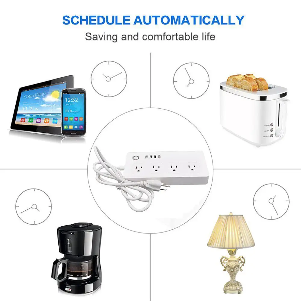 США Wifi Smart outlet мультирозеточный сетевой фильтр 4 Беспроводная розетка пульт дистанционного управления с 1,5 м линией 110 V-240 V