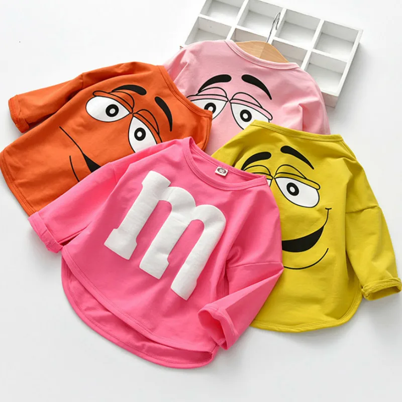 Girl Cotton Spring Autumn Cartoon Letters M Tops Three Colors Candy Toddler Girls T Shirt 1-6 Year Old Baby Long Sleeved T-shirt | Мать и