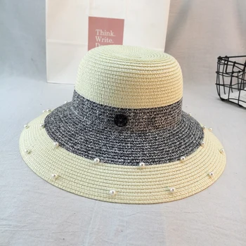

Summer pearl straw hat outdoor casual hat female seaside vacation sunscreen sun hat