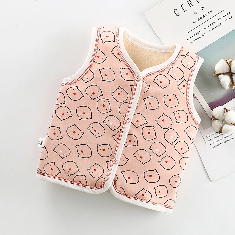 Vest Pink Pig Детский жилет из хлопка с принтом героев мультфильмов; плотные жилеты для мальчиков и девочек; Верхняя одежда для младенцев; детская зимняя одежда для маленьких мальчиков и девочек - Цвет: Vest Pink Pig