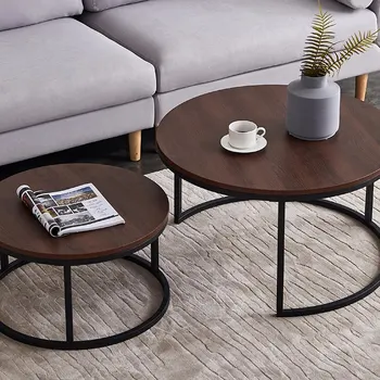 

2Pcs Nordic Simple Coffee Side Table Home Living Room Round Small Coffee Table Combination Iron Table