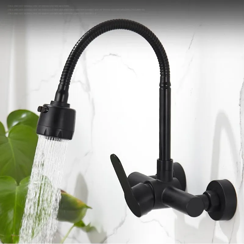 Stainless steel Wall Mounted Kitchen Faucet Kitchen Mixers Kitchen Sink Tap 360 Degree Swivel Flexible Hose Double Holes