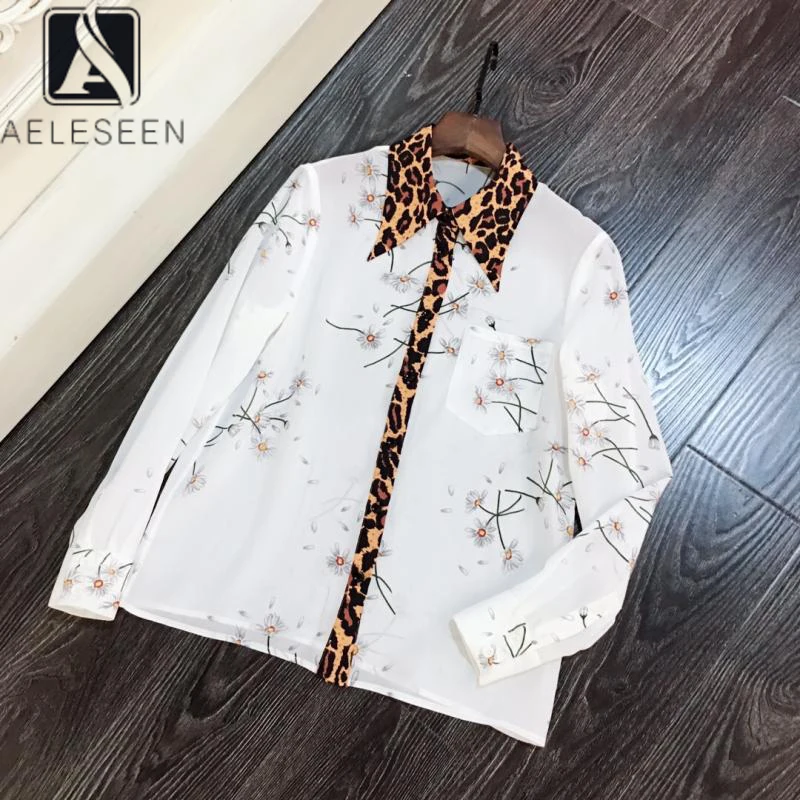 Женская шелковая блузка AELESEEN модельная белая вечерняя рубашка с цветочным