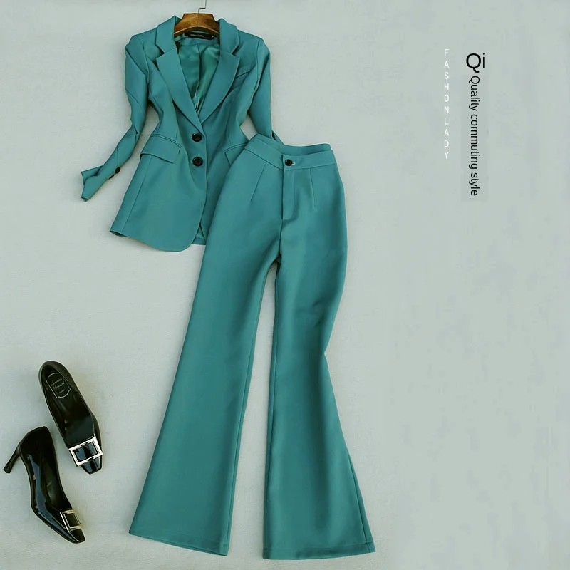

Fashion Suit Women Spring New Women's Fashion Slim Green Small Suit Suit Temperament Summer Fashion Two-piece Suit
