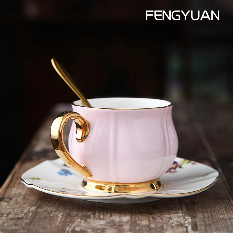 European Luxury Tea Cup Set Ceramic Gold Rim Cups and Saucer Set