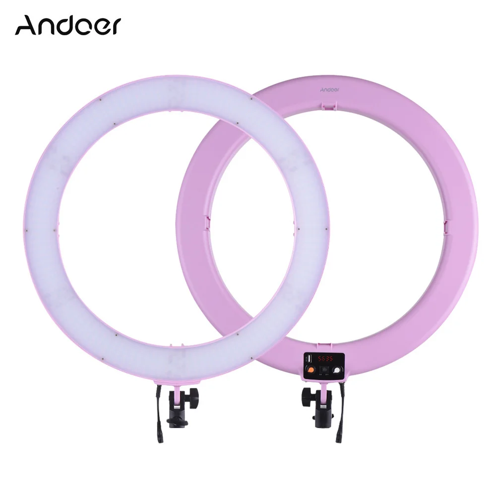 

Andoer RL720B Bi-Color Digital Ring Video Light Adjustable Brightness CRI90+ with 2m Light Stand Phone Holder Hot Shoe Adapter